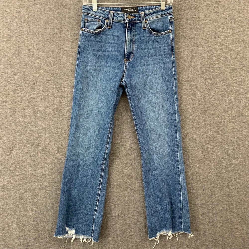 Just Black Denim Jeans Vintage Frayed Cropped Flare Size 28 Medium Wash Raw Hem